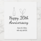Happy 20th anniversary champagne bottle glass name ワインラベル (シングルラベル)