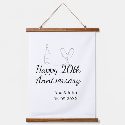 Happy 20th anniversary champagne bottle glass name 吊り下げ型タペストリー (正面)