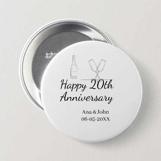Happy 20th anniversary champagne bottle glass name 缶バッジ (正面&裏面)