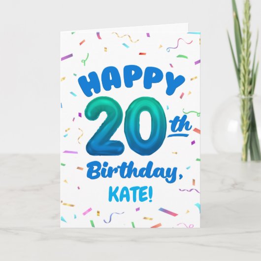 Happy 20th Birthday Card with Custom Name カード (正面)
