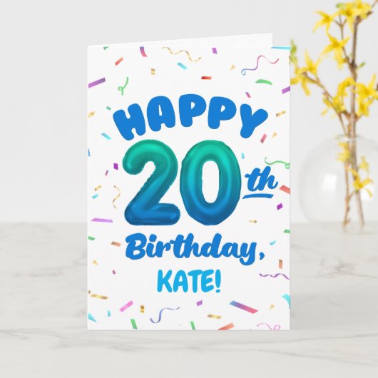 Happy 20th Birthday Card with Custom Name カード (黄色い花)