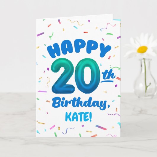 Happy 20th Birthday Card with Custom Name カード (小さな植物)