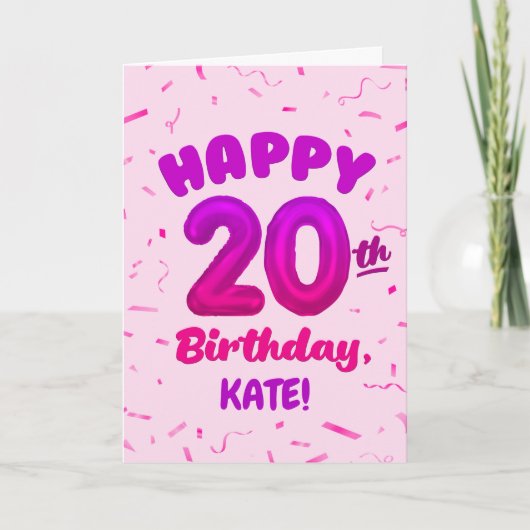 Happy 20th Birthday Card with Custom Name カード (正面)