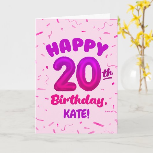 Happy 20th Birthday Card with Custom Name カード (黄色い花)