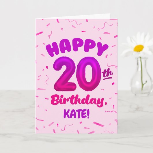 Happy 20th Birthday Card with Custom Name カード (小さな植物)