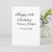 Happy 20th birthday name date simple minimal  招待状 (スタンド正面)