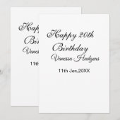Happy 20th birthday name date simple minimal  招待状 (正面/裏面)