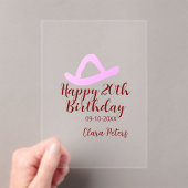 Happy 20th birthday pink cowboy girl name date sim アクリル招待状 (インサイチュ (ポータブル))