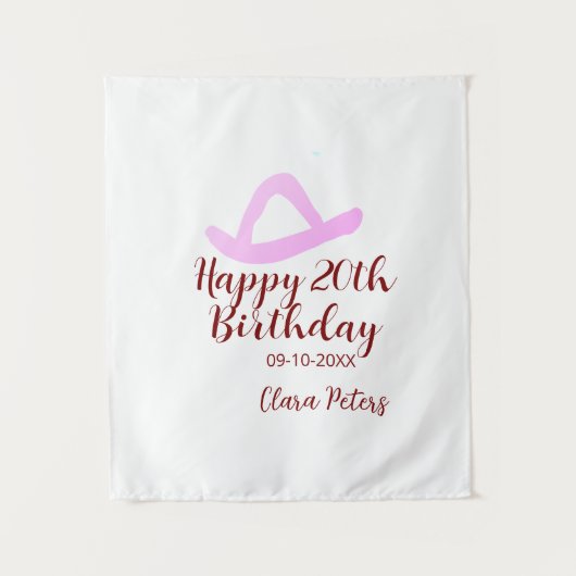 Happy 20th birthday pink cowboy girl name date sim タペストリー (正面)