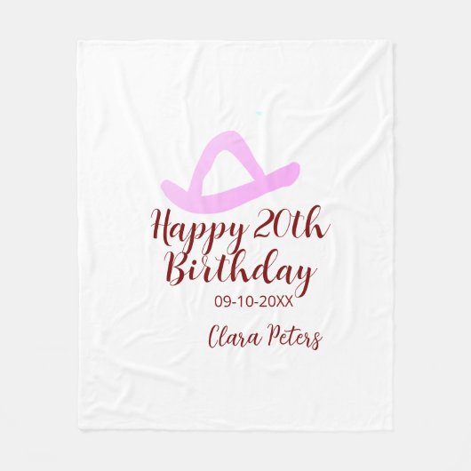 Happy 20th birthday pink cowboy girl name date sim フリースブランケット (正面)