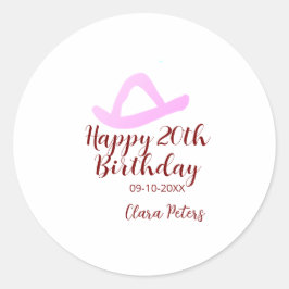 Happy 20th birthday pink cowboy girl name date sim ラウンドシール