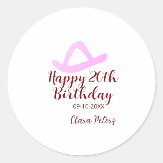 Happy 20th birthday pink cowboy girl name date sim ラウンドシール (正面)