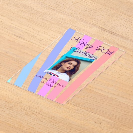 Happy 20th Birthday rainbow rustic boho lines phot アクリル招待状 (レイダウン)