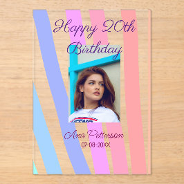 Happy 20th Birthday rainbow rustic boho lines phot アクリル招待状