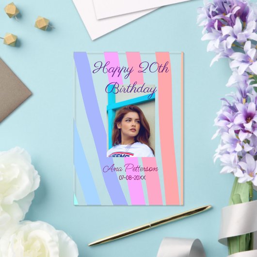 Happy 20th Birthday rainbow rustic boho lines phot アクリル招待状 (インサイチュ (ウェディング))