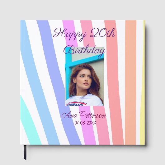 Happy 20th Birthday rainbow rustic boho lines phot ゲストブック (正面)