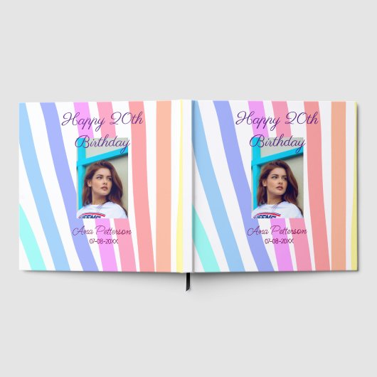 Happy 20th Birthday rainbow rustic boho lines phot ゲストブック (全面)