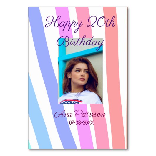 Happy 20th Birthday rainbow rustic boho lines phot テーブルナンバー (正面)