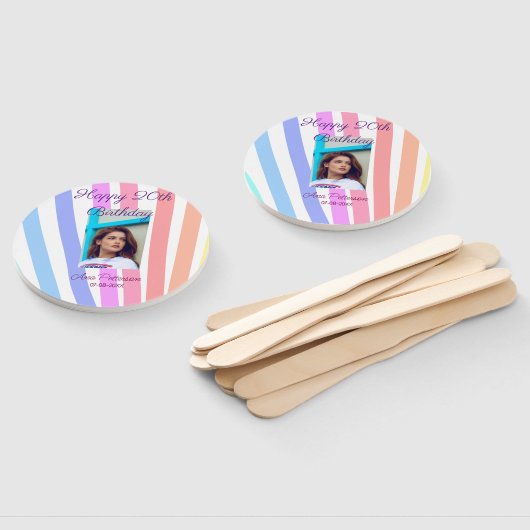 Happy 20th Birthday rainbow rustic boho lines phot ハンドファン (組立なし)