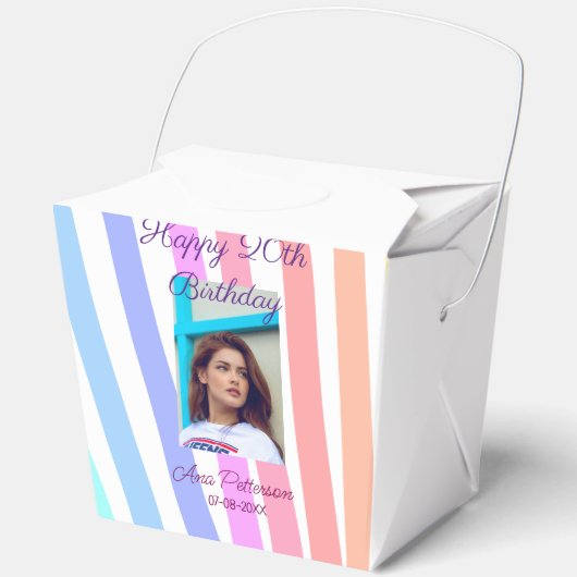 Happy 20th Birthday rainbow rustic boho lines phot フェイバーボックス (正面)