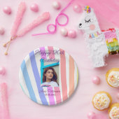 Happy 20th Birthday rainbow rustic boho lines phot ペーパープレート (パーティー)