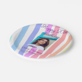 Happy 20th Birthday rainbow rustic boho lines phot ペーパープレート (アングル)