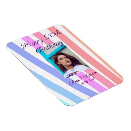 Happy 20th Birthday rainbow rustic boho lines phot マグネット (右側)