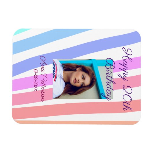 Happy 20th Birthday rainbow rustic boho lines phot マグネット (横)