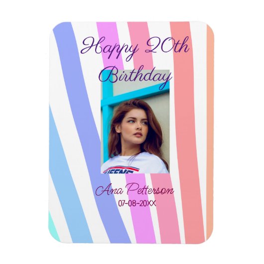 Happy 20th Birthday rainbow rustic boho lines phot マグネット (縦)