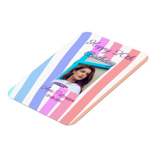 Happy 20th Birthday rainbow rustic boho lines phot マグネット (左側)