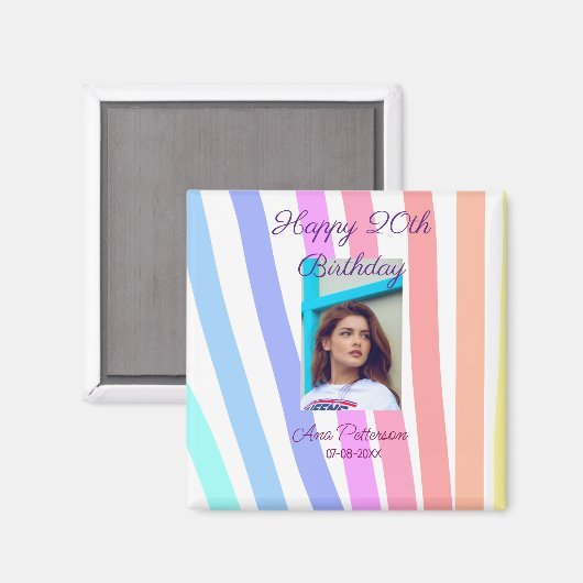 Happy 20th Birthday rainbow rustic boho lines phot マグネット (正面/裏面)