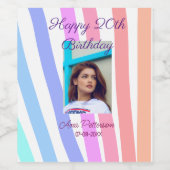 Happy 20th Birthday rainbow rustic boho lines phot ワインラベル (シングルラベル)