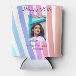 Happy 20th Birthday rainbow rustic boho lines phot 缶クーラー