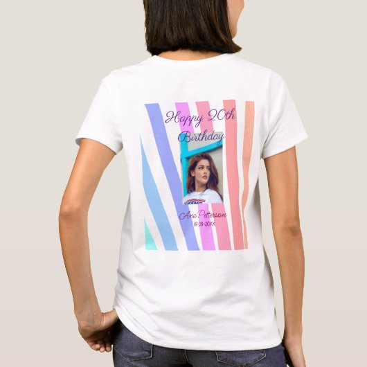 Happy 20th Birthday rainbow rustic boho lines phot Tシャツ (裏面)