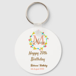 Happy 20th Birthday red add name monogram wreath キーホルダー