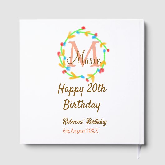 Happy 20th Birthday red add name monogram wreath ゲストブック (裏面)