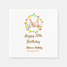 Happy 20th Birthday red add name monogram wreath