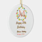 Happy 20th Birthday red add name monogram wreath セラミックオーナメント (右)