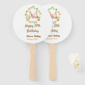 Happy 20th Birthday red add name monogram wreath ハンドファン (正面&裏面)