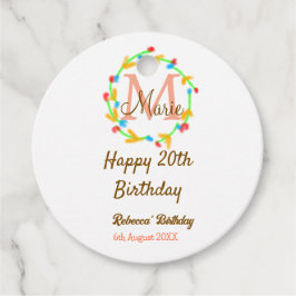 Happy 20th Birthday red add name monogram wreath フェイバータグ