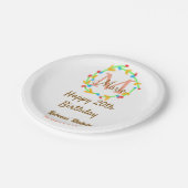 Happy 20th Birthday red add name monogram wreath ペーパープレート (アングル)