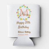 Happy 20th Birthday red add name monogram wreath 缶クーラー (裏面)