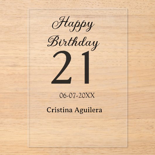 Happy 21st birthday bold letter simple name minima アクリル招待状 (正面)