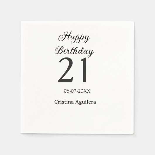 Happy 21st birthday bold letter simple name minima スタンダードカクテルナプキン (正面)