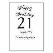 Happy 21st birthday bold letter simple name minima テーブルナンバー (裏面)