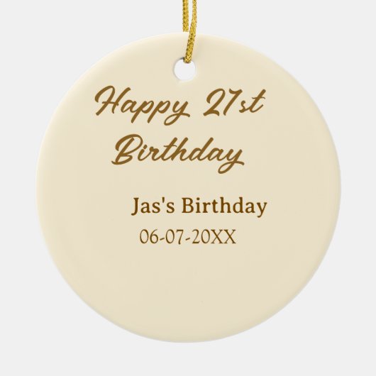 Happy 21st birthday brown pastel yellow name date  セラミックオーナメント (正面)