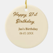 Happy 21st birthday brown pastel yellow name date  セラミックオーナメント (裏面)