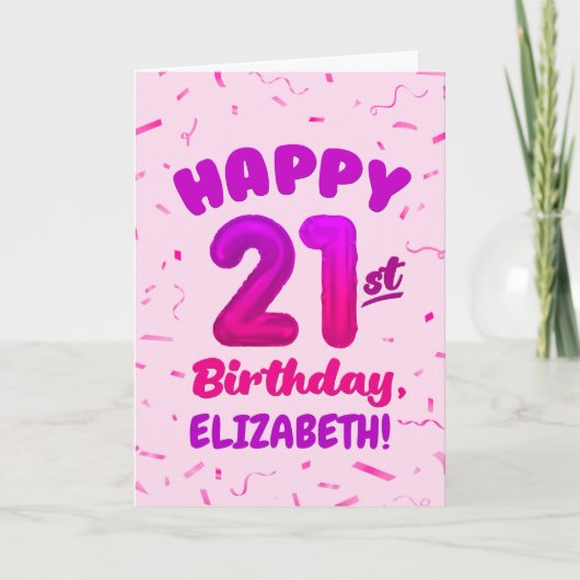 Happy 21st Birthday Card with Custom Name カード (正面)