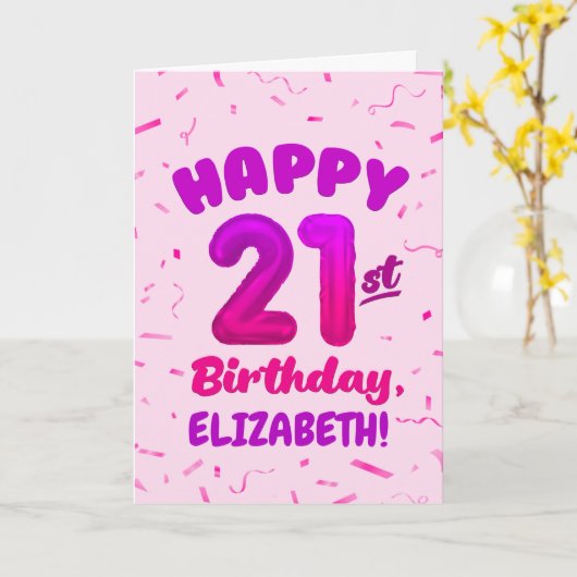 Happy 21st Birthday Card with Custom Name カード (黄色い花)