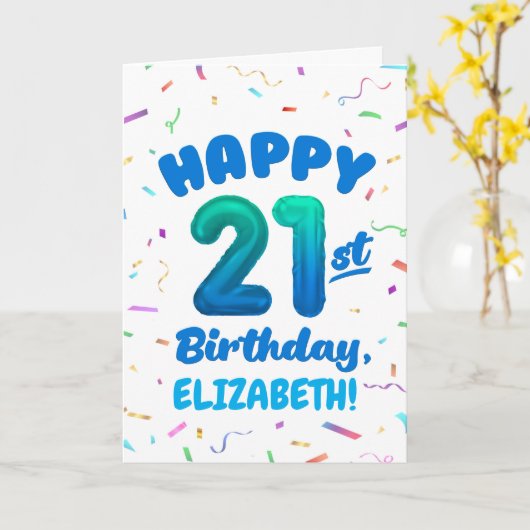 Happy 21st Birthday Card with Custom Name カード (黄色い花)